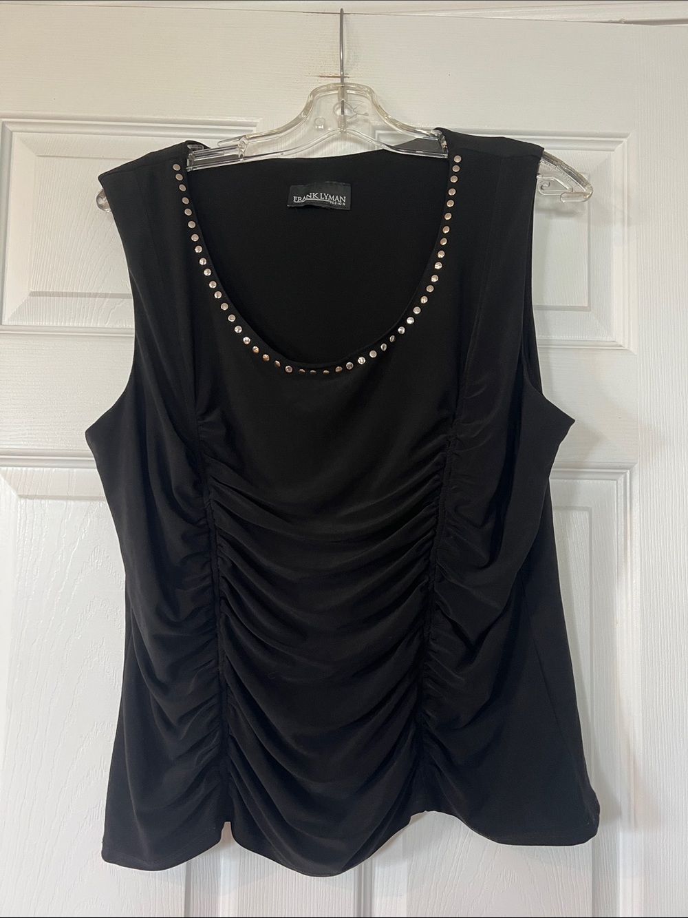 Frank Lyman Design Black Stud-Trim Ruched Tank Top